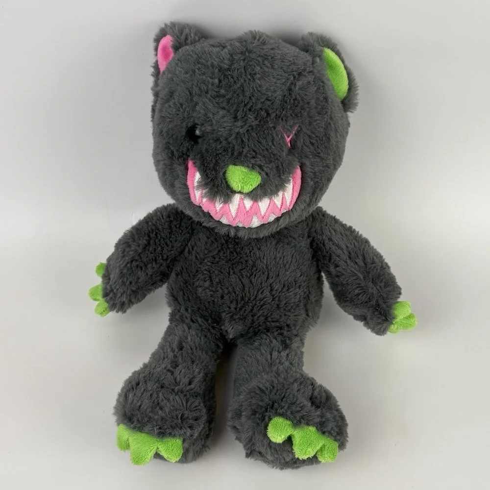Creepy Zombie Bear Plush 14″ Neon Green & Pink Horror Stuffed Animal
